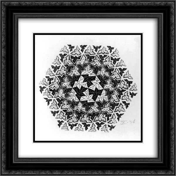 Postal Greeting Card 20x20 Black Ornate Wood Framed Art Print Poster with Double Matting by Escher, M.C.