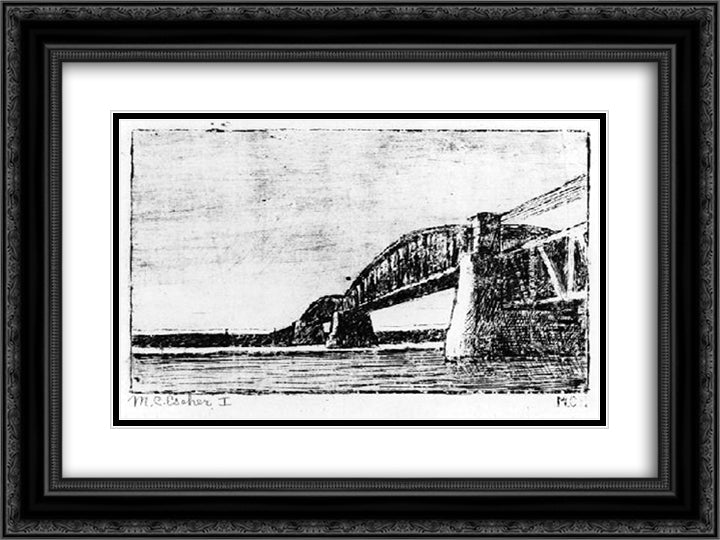 Railway Bridge, Oosterbeek 24x18 Black Ornate Wood Framed Art Print Poster with Double Matting by Escher, M.C.