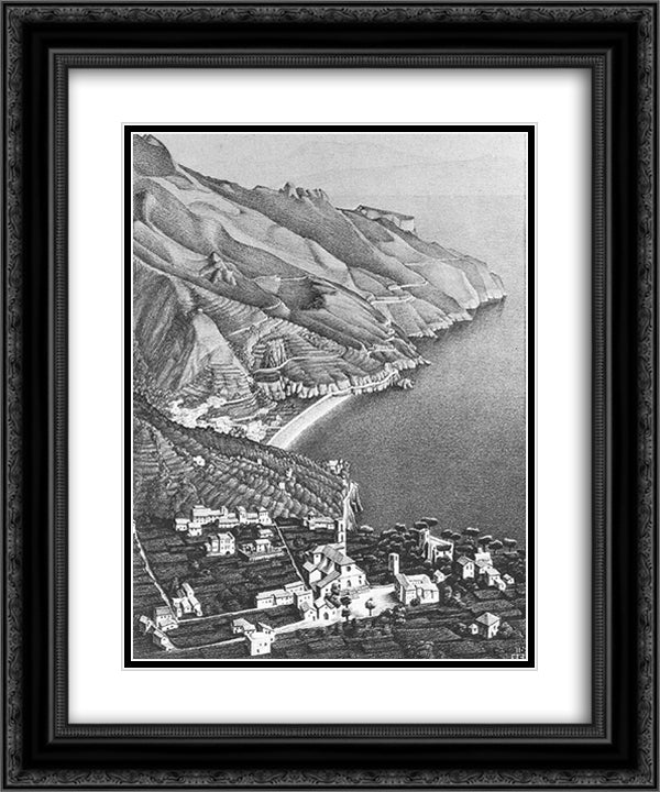 Ravello and the Coast of Amalfi 20x24 Black Ornate Wood Framed Art Print Poster with Double Matting by Escher, M.C.