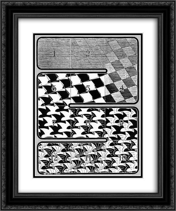 Regular Division of The Plane I 20x24 Black Ornate Wood Framed Art Print Poster with Double Matting by Escher, M.C.