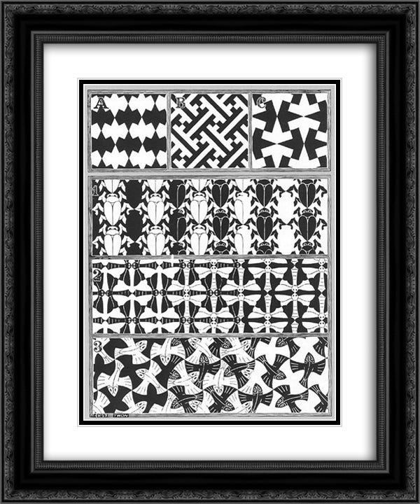 Regular Division of the Plane II 20x24 Black Ornate Wood Framed Art Print Poster with Double Matting by Escher, M.C.