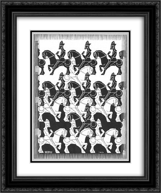 Regular Division of The Plane III 20x24 Black Ornate Wood Framed Art Print Poster with Double Matting by Escher, M.C.