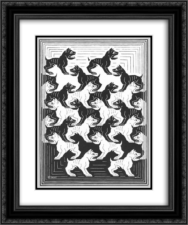 Regular Division of The Plane IV 20x24 Black Ornate Wood Framed Art Print Poster with Double Matting by Escher, M.C.