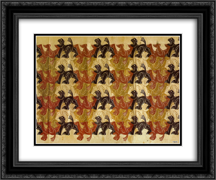 Regular Division of the Plane kakemono 24x20 Black Ornate Wood Framed Art Print Poster with Double Matting by Escher, M.C.