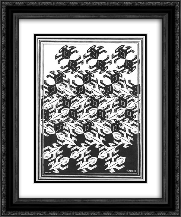 Regular Division of The Plane V 20x24 Black Ornate Wood Framed Art Print Poster with Double Matting by Escher, M.C.