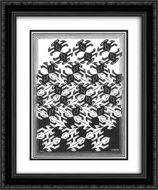 Regular Division of The Plane V 20x24 Black Ornate Wood Framed Art Print Poster with Double Matting by Escher, M.C.