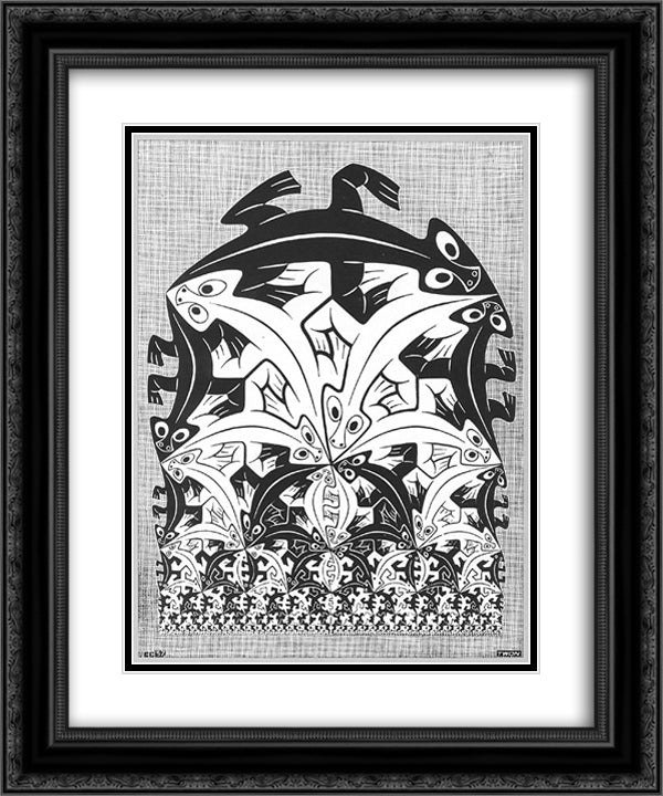 Regular Division of The Plane VI 20x24 Black Ornate Wood Framed Art Print Poster with Double Matting by Escher, M.C.