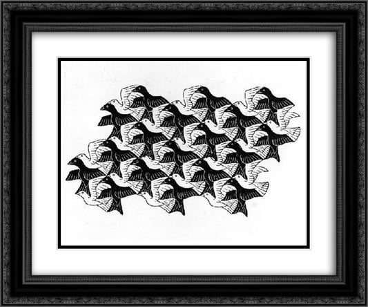 Regular Division of The Plane with Birds 24x20 Black Ornate Wood Framed Art Print Poster with Double Matting by Escher, M.C.