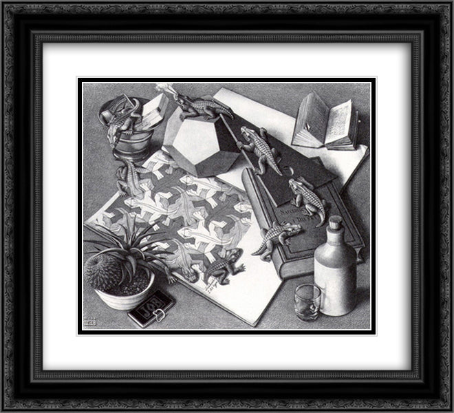 Reptiles 22x20 Black Ornate Wood Framed Art Print Poster with Double Matting by Escher, M.C.