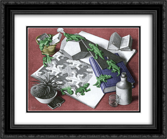 Reptiles Colour 24x20 Black Ornate Wood Framed Art Print Poster with Double Matting by Escher, M.C.