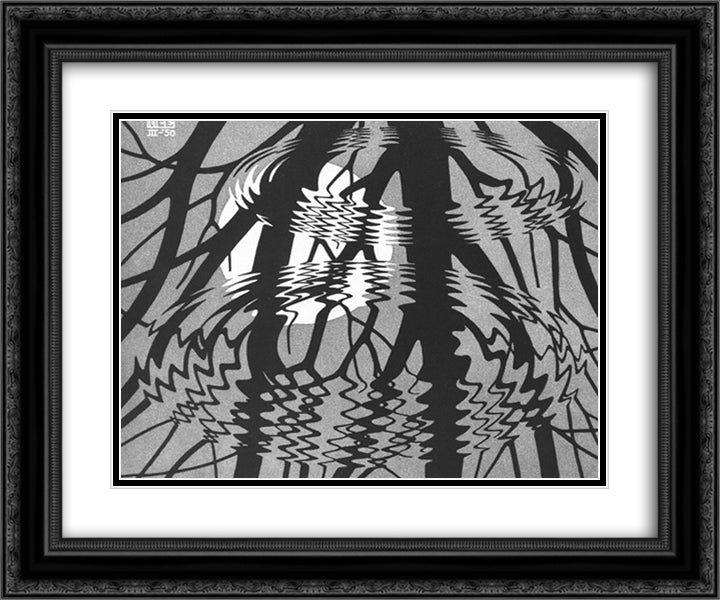 Rippled Surface 24x20 Black Ornate Wood Framed Art Print Poster with Double Matting by Escher, M.C.