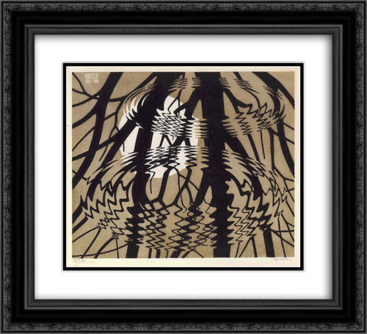 Rippled Surface Colour 22x20 Black Ornate Wood Framed Art Print Poster with Double Matting by Escher, M.C.