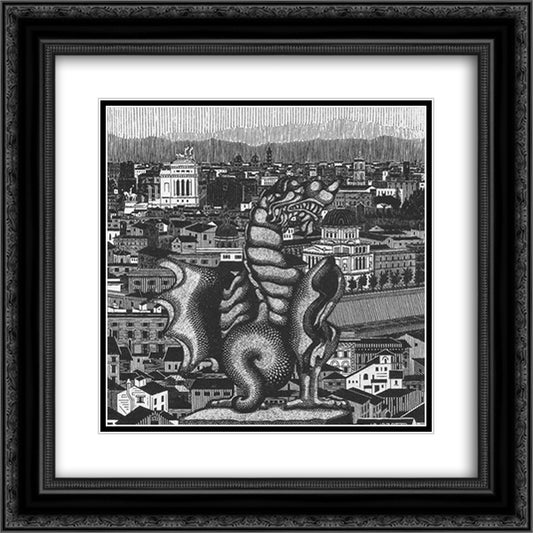 Rome and the Griffin of Borgheses 20x20 Black Ornate Wood Framed Art Print Poster with Double Matting by Escher, M.C.