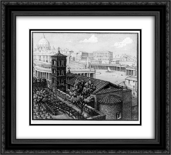 San Michele Dei Frisone, Rome 22x20 Black Ornate Wood Framed Art Print Poster with Double Matting by Escher, M.C.