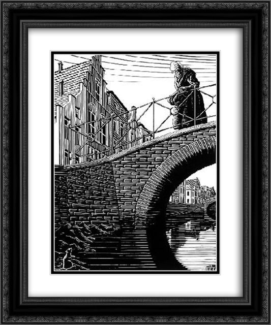 Scholastica (The Bridge) 20x24 Black Ornate Wood Framed Art Print Poster with Double Matting by Escher, M.C.