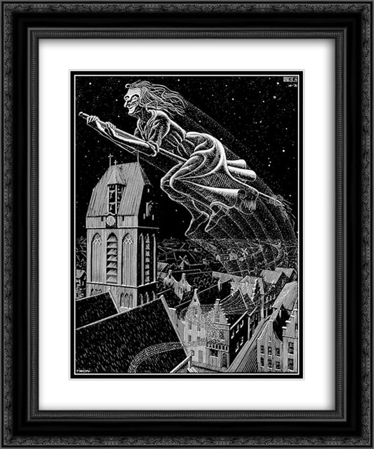 Scholastica Illustration 20x24 Black Ornate Wood Framed Art Print Poster with Double Matting by Escher, M.C.