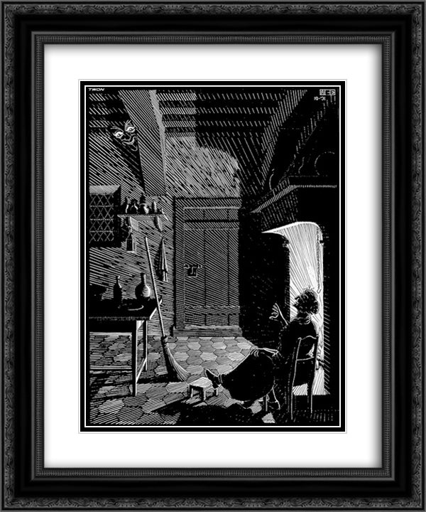 Scholastica Illustration 20x24 Black Ornate Wood Framed Art Print Poster with Double Matting by Escher, M.C.