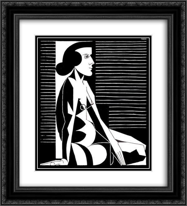 Seated Female Nude III 20x22 Black Ornate Wood Framed Art Print Poster with Double Matting by Escher, M.C.