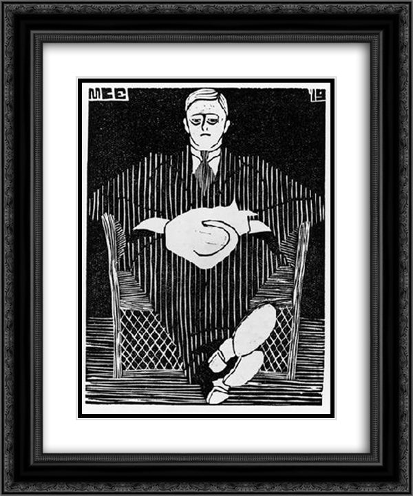 Seated Man with Cat on His Lap 20x24 Black Ornate Wood Framed Art Print Poster with Double Matting by Escher, M.C.