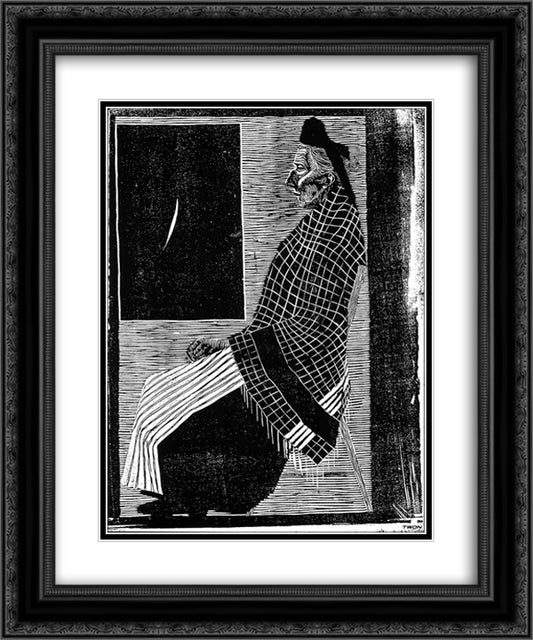 Seated Old Woman 20x24 Black Ornate Wood Framed Art Print Poster with Double Matting by Escher, M.C.