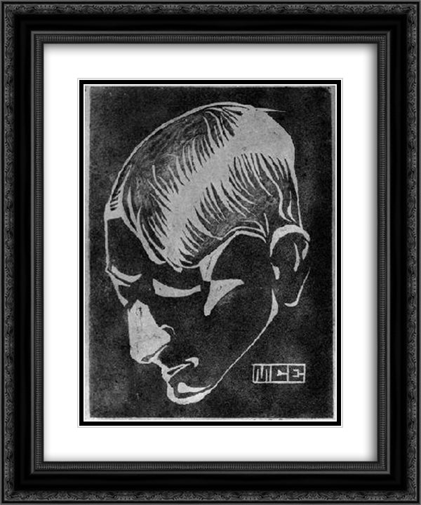 Self Portrait II 20x24 Black Ornate Wood Framed Art Print Poster with Double Matting by Escher, M.C.