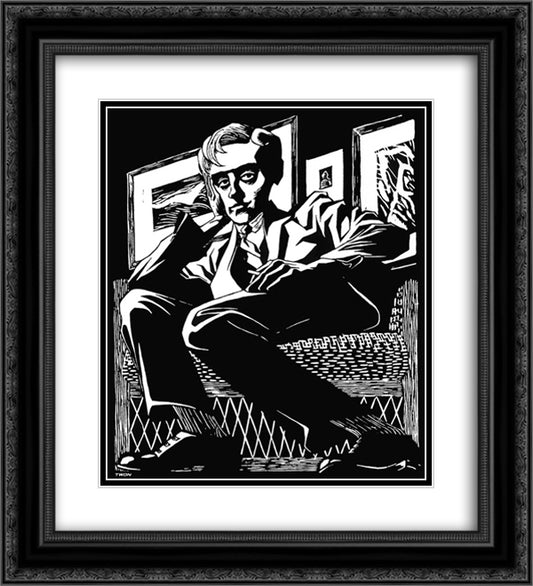 Self Portrait in a Chair 20x22 Black Ornate Wood Framed Art Print Poster with Double Matting by Escher, M.C.