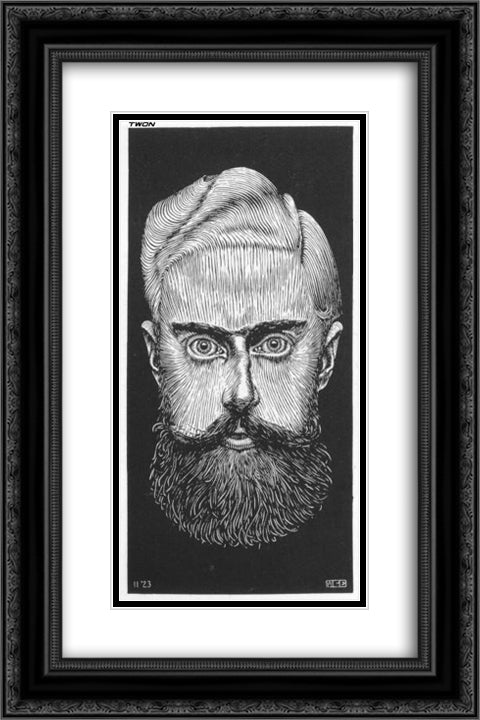 Self - Portrait 16x24 Black Ornate Wood Framed Art Print Poster with Double Matting by Escher, M.C.