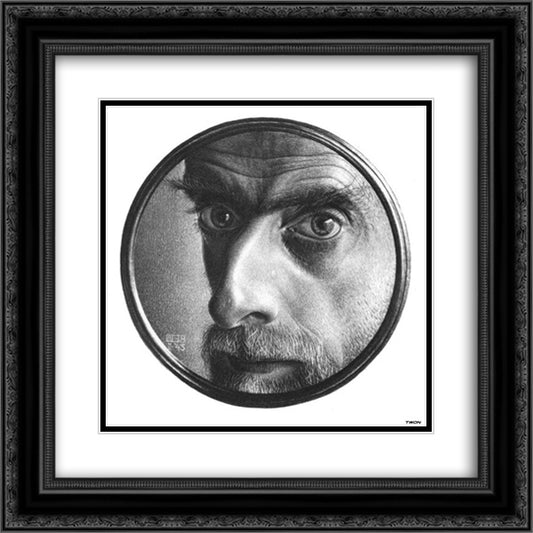 Self - Portrait II 20x20 Black Ornate Wood Framed Art Print Poster with Double Matting by Escher, M.C.