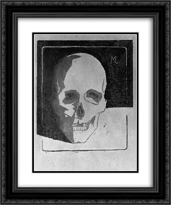 Skull 20x24 Black Ornate Wood Framed Art Print Poster with Double Matting by Escher, M.C.