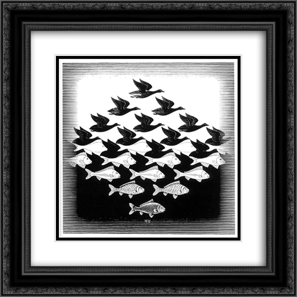 Sky and Water I 20x20 Black Ornate Wood Framed Art Print Poster with Double Matting by Escher, M.C.