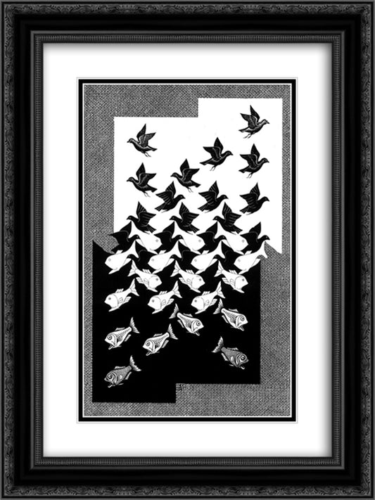 Sky and Water II 18x24 Black Ornate Wood Framed Art Print Poster with Double Matting by Escher, M.C.