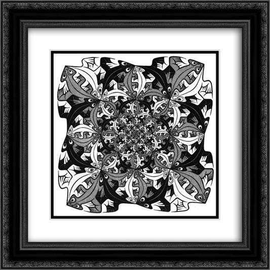 Smaller & Smaller 20x20 Black Ornate Wood Framed Art Print Poster with Double Matting by Escher, M.C.