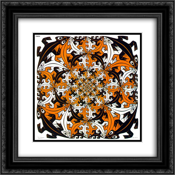 Smaller & Smaller Colour 20x20 Black Ornate Wood Framed Art Print Poster with Double Matting by Escher, M.C.