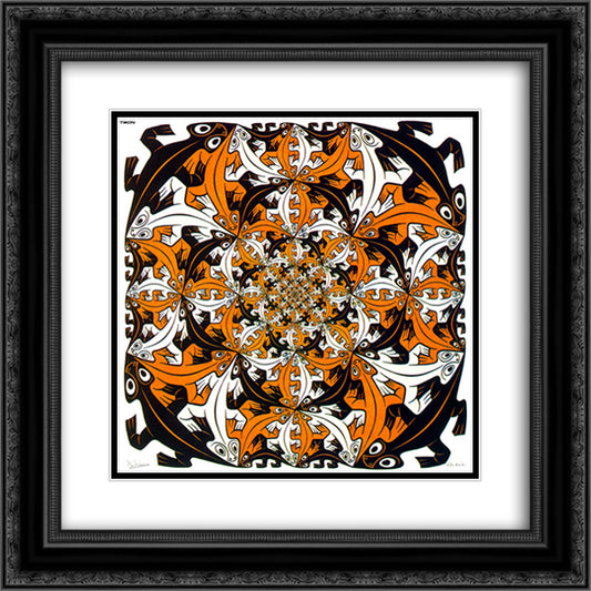 Smaller & Smaller Colour 20x20 Black Ornate Wood Framed Art Print Poster with Double Matting by Escher, M.C.