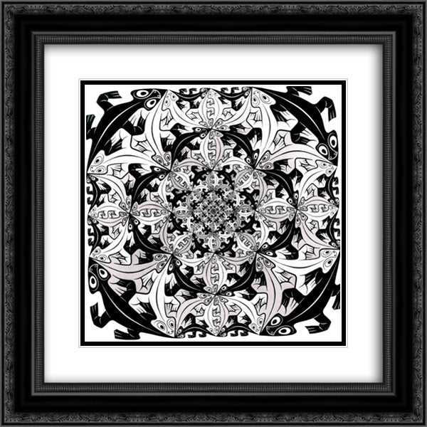 Smaller And Smaller 20x20 Black Ornate Wood Framed Art Print Poster with Double Matting by Escher, M.C.