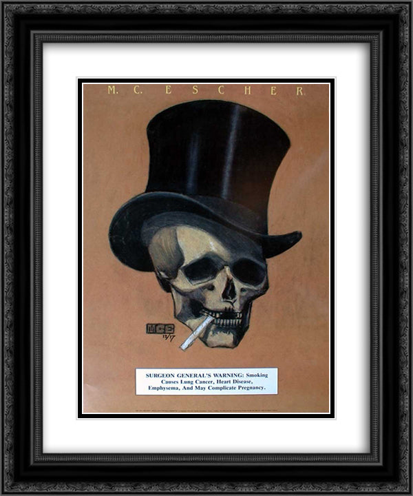 Smoking Warning 20x24 Black Ornate Wood Framed Art Print Poster with Double Matting by Escher, M.C.