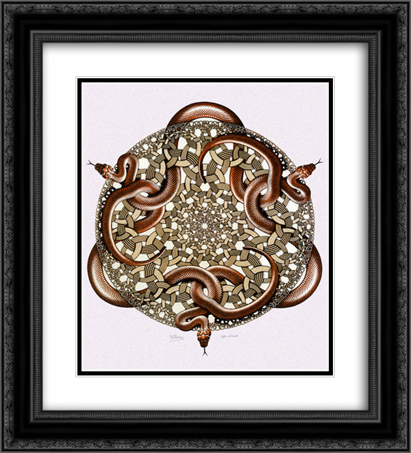 Snakes 20x22 Black Ornate Wood Framed Art Print Poster with Double Matting by Escher, M.C.