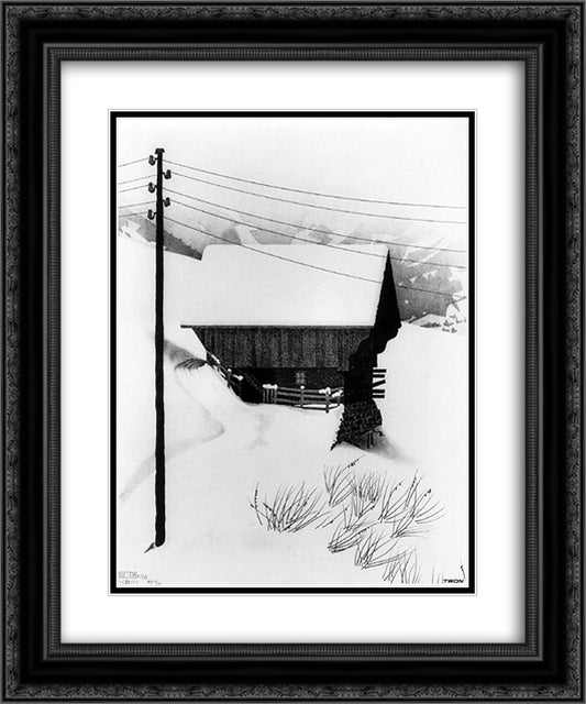 Snow 20x24 Black Ornate Wood Framed Art Print Poster with Double Matting by Escher, M.C.