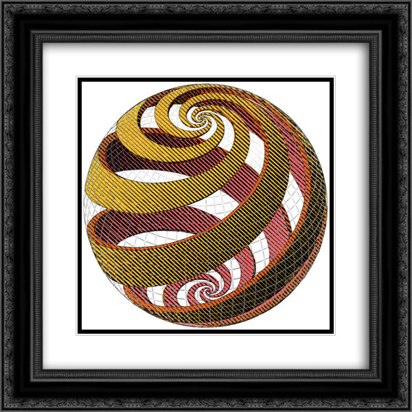 Sphere Spirals 20x20 Black Ornate Wood Framed Art Print Poster with Double Matting by Escher, M.C.