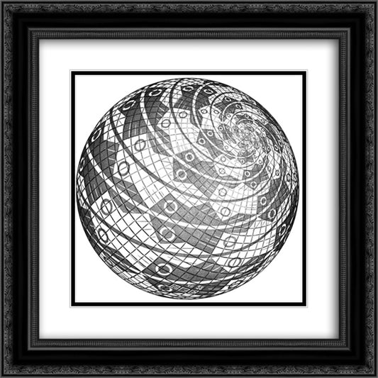 Sphere Surface with Fishes 20x20 Black Ornate Wood Framed Art Print Poster with Double Matting by Escher, M.C.