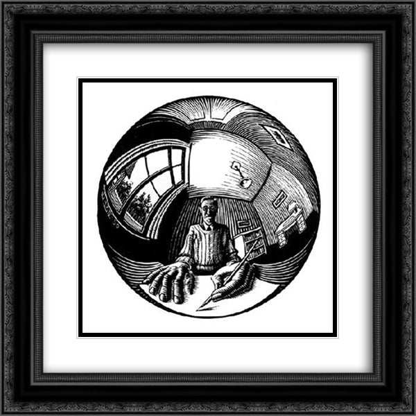 Spherical Self Portrait 20x20 Black Ornate Wood Framed Art Print Poster with Double Matting by Escher, M.C.