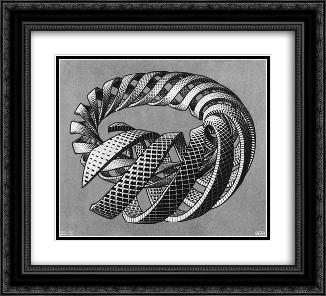 Spirals 22x20 Black Ornate Wood Framed Art Print Poster with Double Matting by Escher, M.C.