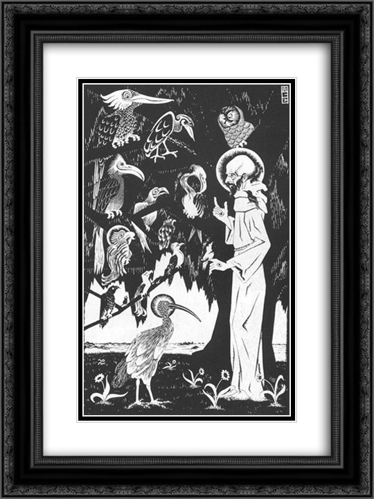 St. Francis preaching to the Birds 18x24 Black Ornate Wood Framed Art Print Poster with Double Matting by Escher, M.C.