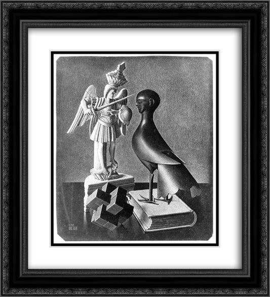 Still Life 20x22 Black Ornate Wood Framed Art Print Poster with Double Matting by Escher, M.C.