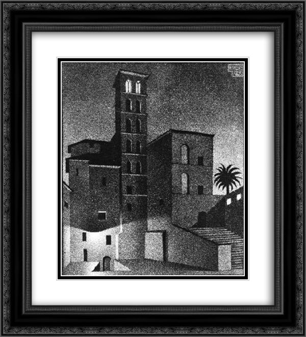 Street in Scanno, Abruzzi 20x22 Black Ornate Wood Framed Art Print Poster with Double Matting by Escher, M.C.