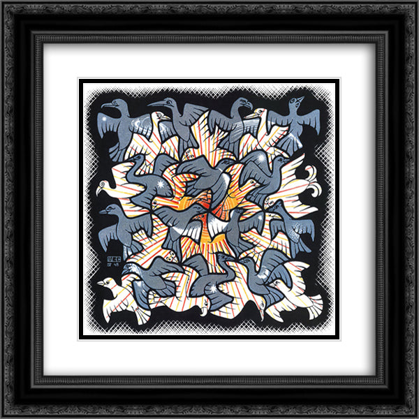 Sun and Moon 20x20 Black Ornate Wood Framed Art Print Poster with Double Matting by Escher, M.C.