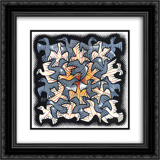 Sun and Moon 20x20 Black Ornate Wood Framed Art Print Poster with Double Matting by Escher, M.C.