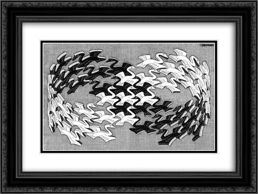 Swans 24x18 Black Ornate Wood Framed Art Print Poster with Double Matting by Escher, M.C.