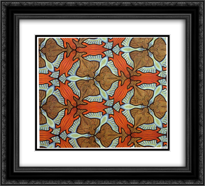 Symmetry Drawing 22x20 Black Ornate Wood Framed Art Print Poster with Double Matting by Escher, M.C.