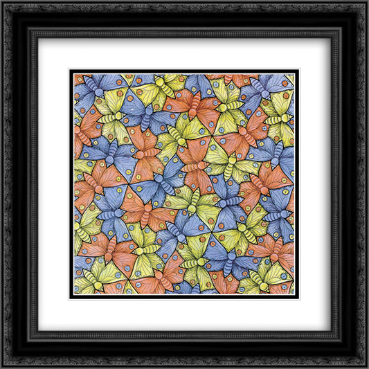 Symmetry Watercolor 70 Butterfly 20x20 Black Ornate Wood Framed Art Print Poster with Double Matting by Escher, M.C.